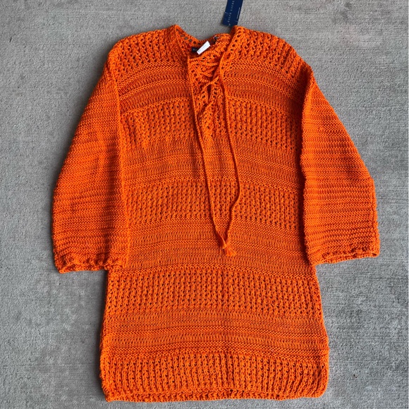 Vintage 90s Ralph Lauren crochet orange linen cotton dress tunic top NWT coverup - Picture 6 of 7